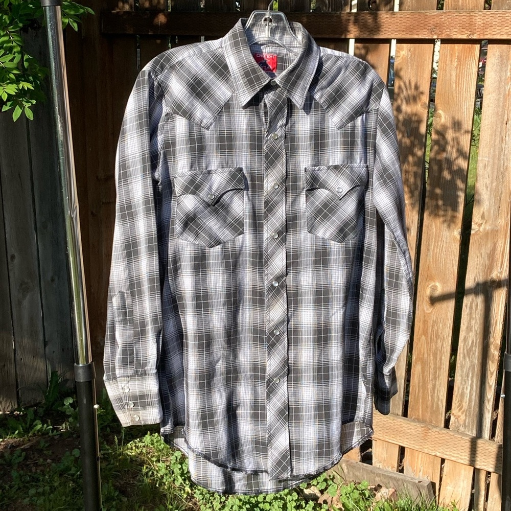 Vintage Chute #1 Black Gray Plaid Pearl Snap Western Rockabilly Shirt Men’s S/M